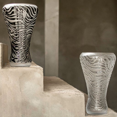 Zébre Vase Clear Satin Finish Relief Crystal Lalique