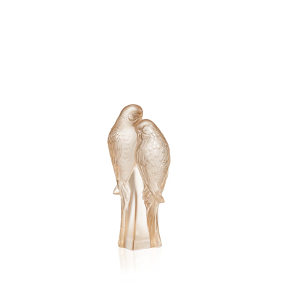 2 Parakeets Sculpture Gold Luster Crystal Lalique